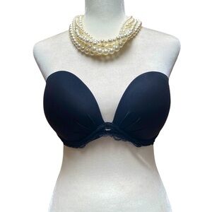 32DD satin black Fabulous by Victoria’s Secret strapless bra with lace band